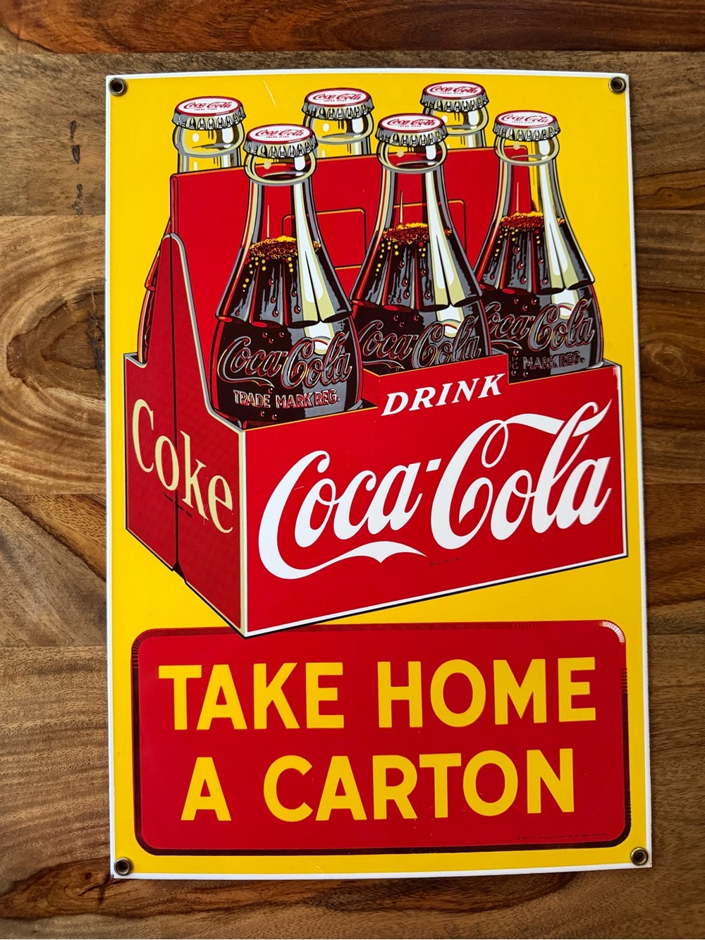 Vintage Coke ‘Take Home A Carton’ Enamel Porcelain Advertising Sign